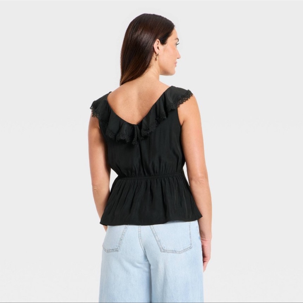 Universal Thread Black Ruffle V-Neck Sleeveless T… - image 2